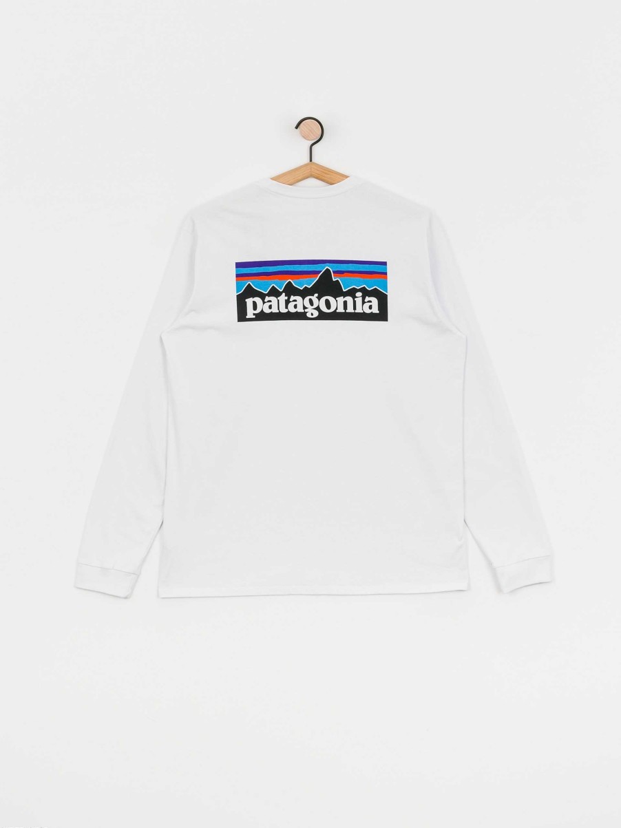 Clothing Patagonia Longsleeves | Patagonia P 6 Logo Responsibili Longsleeve White