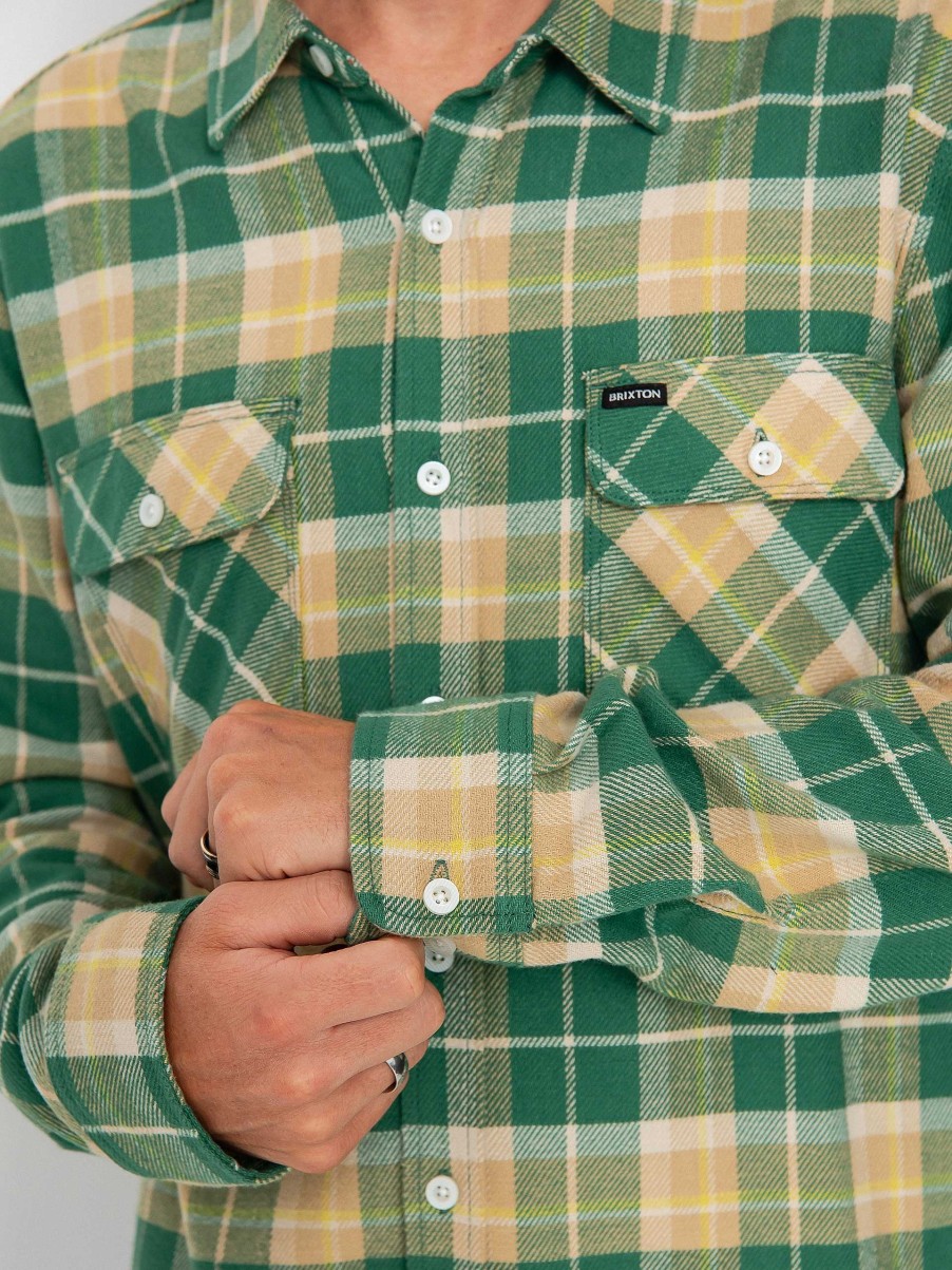 Clothing Brixton Shirts | Brixton Bowery Flannel Ls Shirt Green