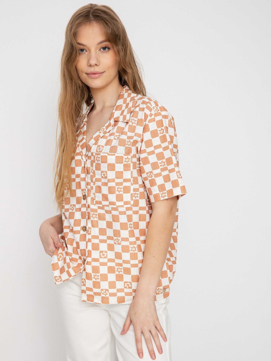 Clothing Roxy Shirts | Roxy Aloha Sunset Check Shirt Wmn Orange