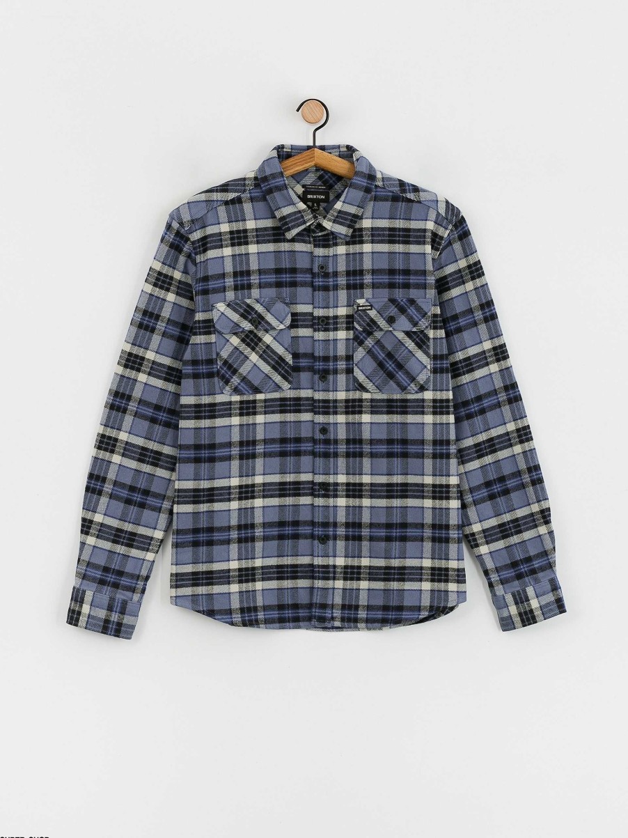 Clothing Brixton Shirts | Brixton Bowery Heavy Weight Ls Shirt Blue