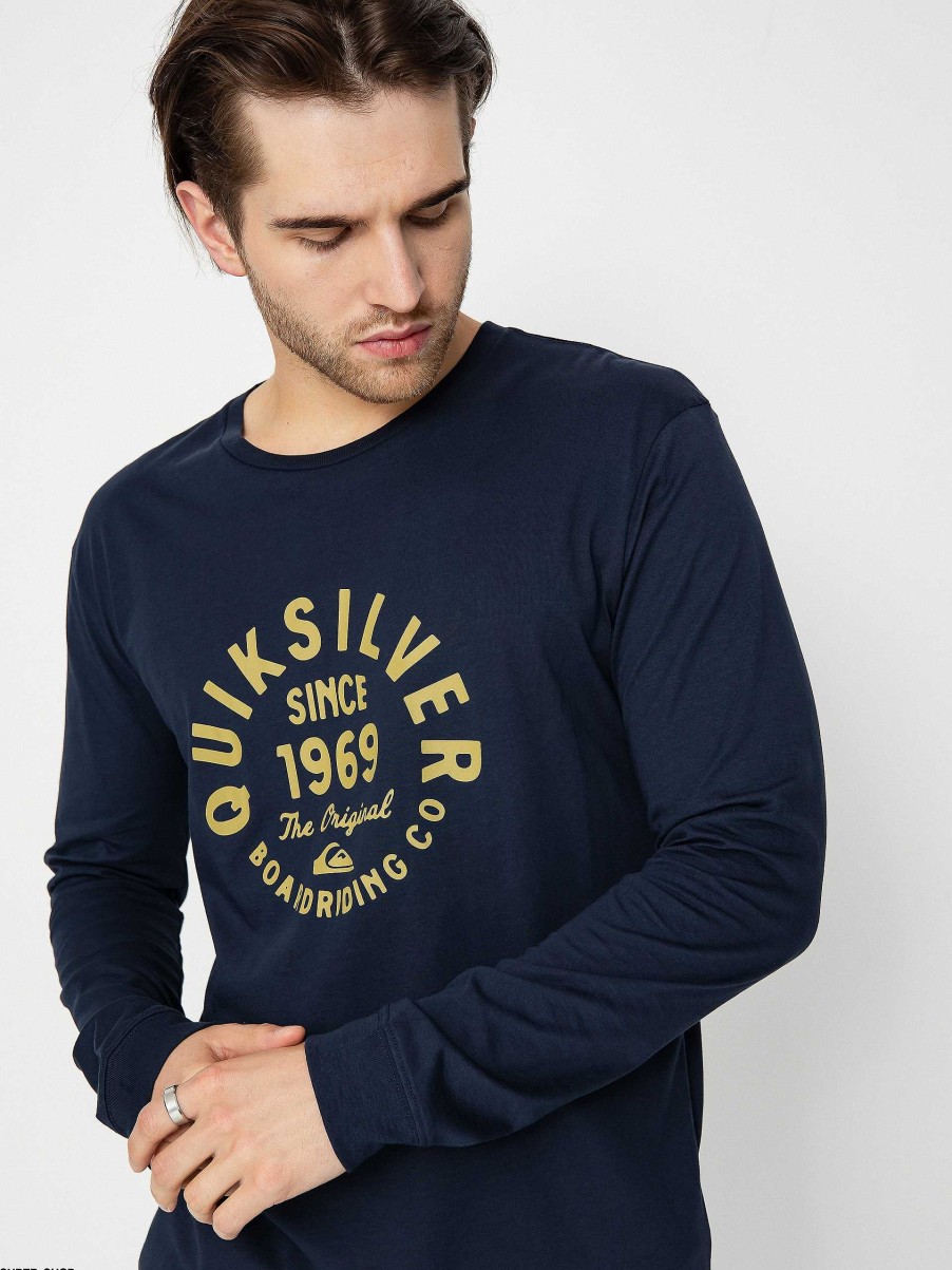 Clothing Quiksilver Longsleeves | Quiksilver Circled Script Front Longsleeve Navy Blue