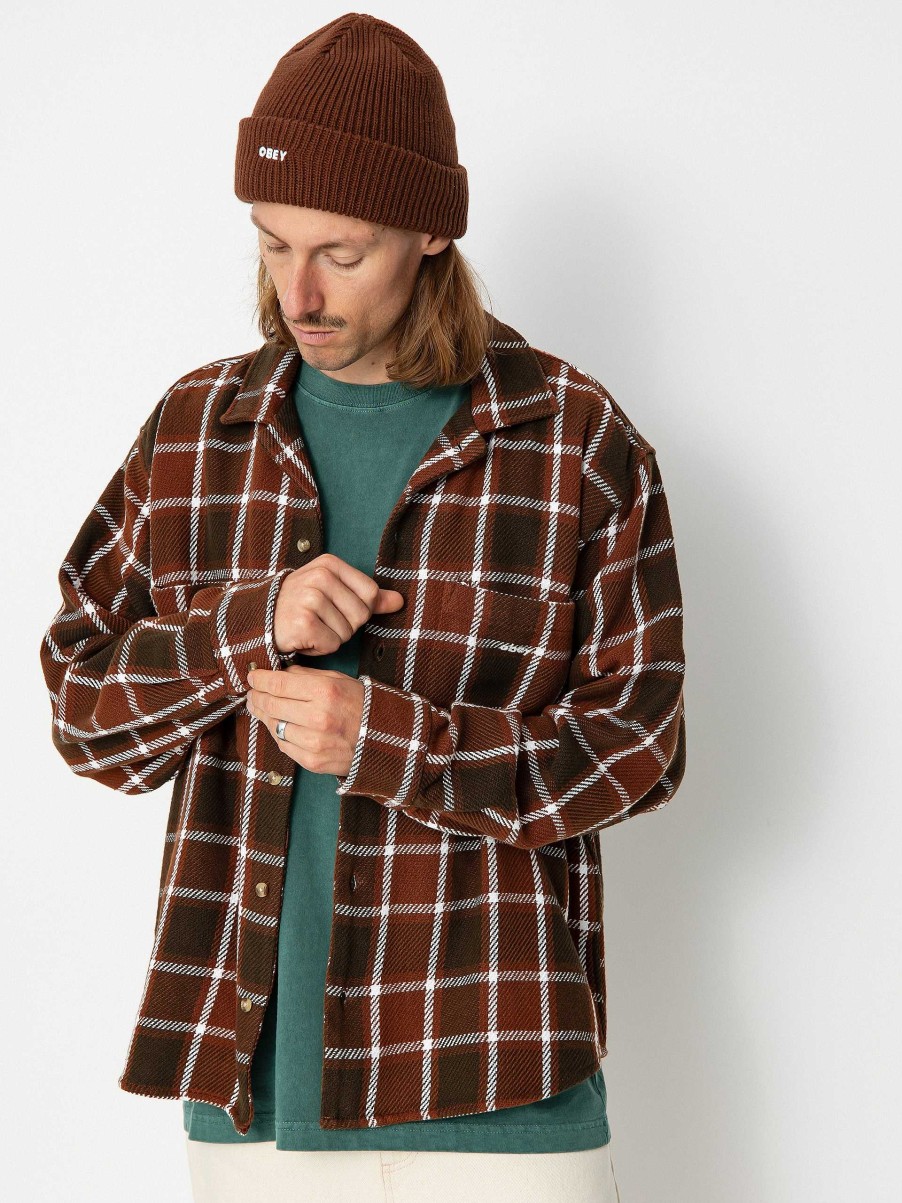 Clothing OBEY Shirts | Obey Bigwig Plaid Shirt Brown