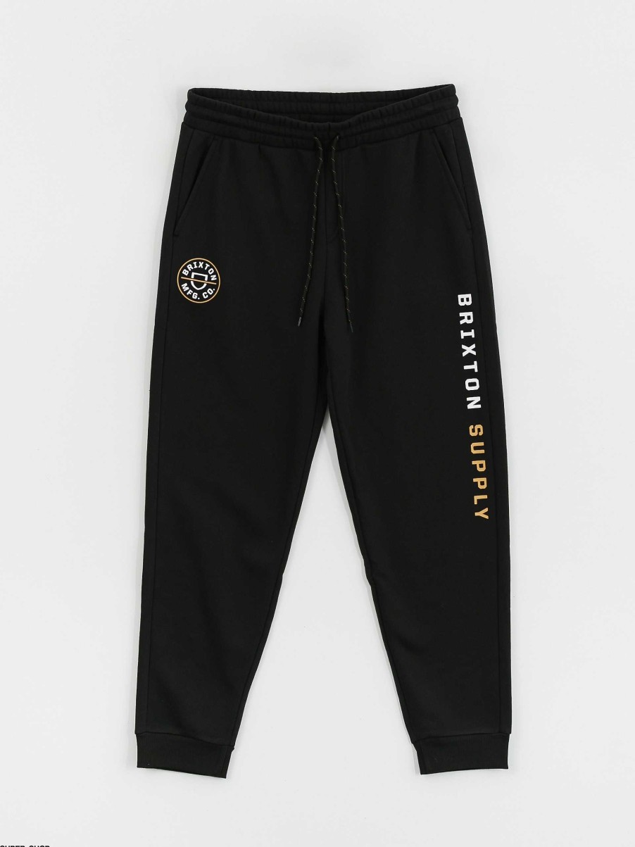 Clothing Brixton Pants | Brixton Crest Line Fleece Sweat Pants Black