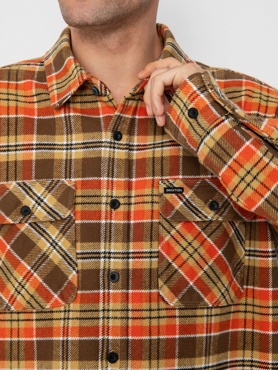 Clothing Brixton Shirts | Brixton Bowery Heavy Weight Ls Shirt Brown