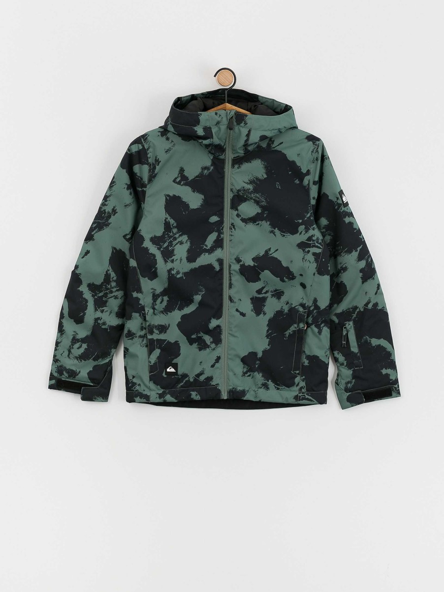 Clothing Quiksilver Snowboard Jackets | Quiksilver Mission Printed Jr Snowboard Jacket Black/Green