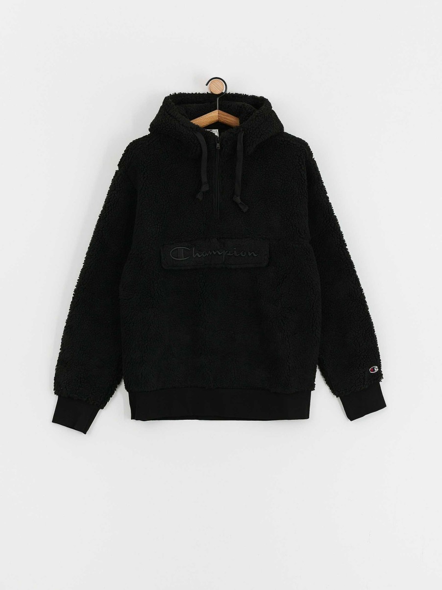 Clothing Champion Sweatshirts/Hoodies | Champion Hooded Half Zip Top 219446 Hoodie Black