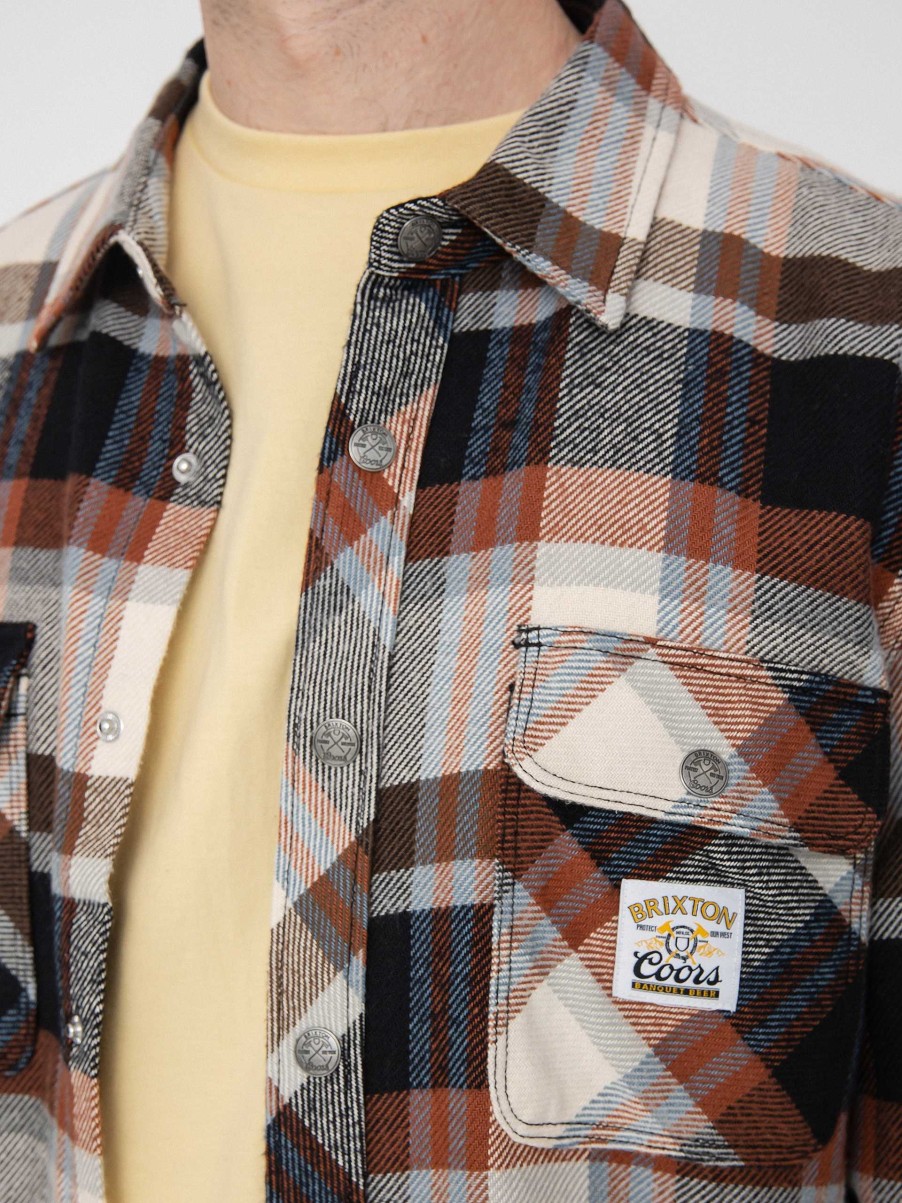 Clothing Brixton Shirts | Brixton Coors Pow Bowery Flannel Ls Shirt Brown