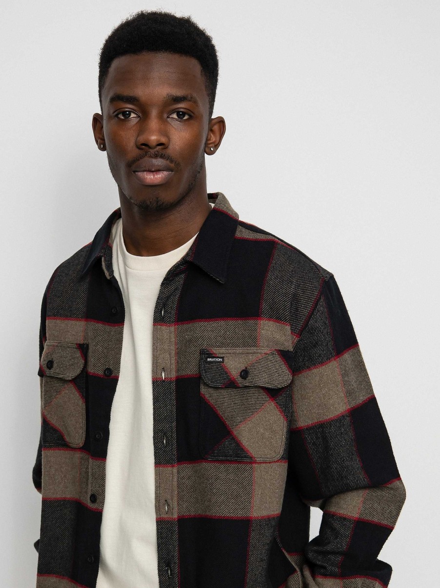 Clothing Brixton Shirts | Brixton Bowery Flannel Ls Shirt Grey