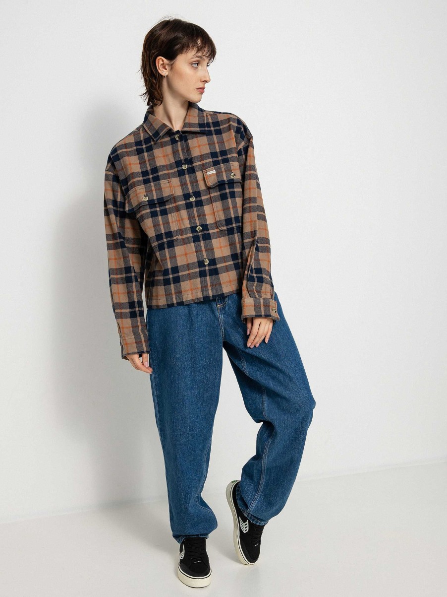 Clothing Brixton Shirts | Brixton Bowery Flannel Ls Shirt Wmn Brown