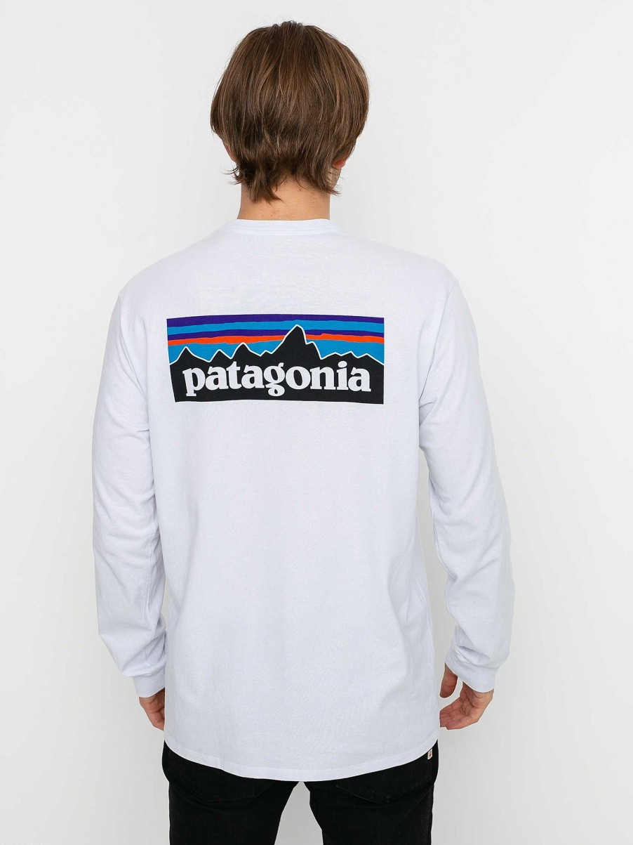 Clothing Patagonia Longsleeves | Patagonia P 6 Logo Responsibili Longsleeve White