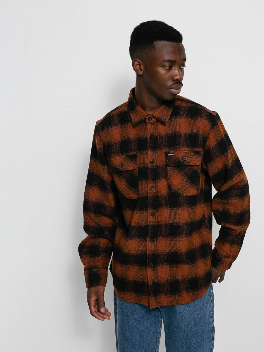 Clothing Brixton Shirts | Brixton Bowery Flannel Ls Shirt Orange