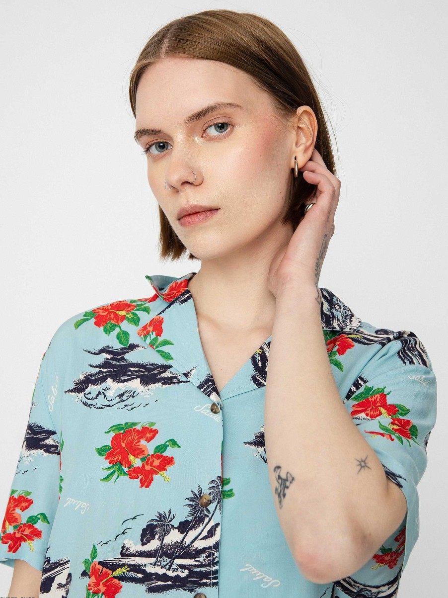 Clothing Brixton Shirts | Brixton Bunker Paradise Shirt Wmn Blue